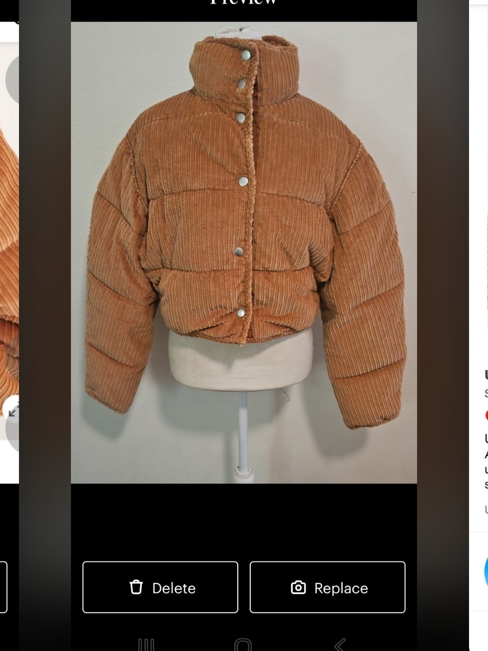 Urban Outfitters Corduroy Cropped Puffer Jacket - Camel/Tan Xs Fall